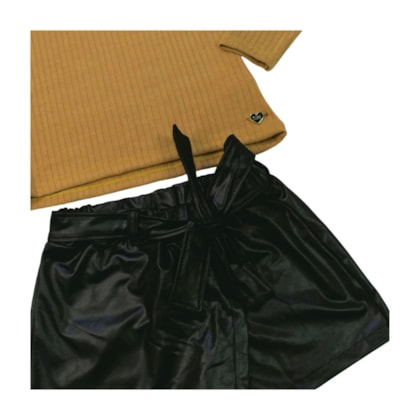 Conjunto Longo Feminino Blusa Canelada e Shorts em Cirrê 9796 - Time kids