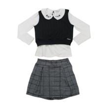 Conjunto Longo Feminino Blusa, Colete e Shorts Saia Xadrez 3 Peças 65334 - Alakazoo 