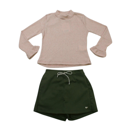 Conjunto Longo Feminino Blusa com Brilho e Shorts Saia 7793 - Pokotinha 