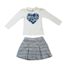 Conjunto Longo Feminino Blusa Coração e Saia Tweed 22857 - Glinny 
