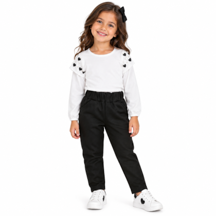 Conjunto Longo Feminino Blusa Corações e Calça Cirrê 2040 - Carol e Dani 