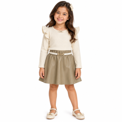 Conjunto Longo Feminino Blusa e Saia Corino 2222 - Carol e Dani