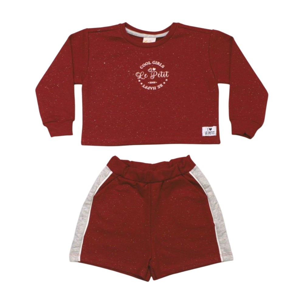 Conjunto Longo Feminino Blusa e Shorts em Moletom 1523 Le Petit