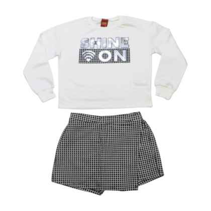 Conjunto Longo Feminino Blusa e Shorts Saia Xadrez 1000792 - Kyly 