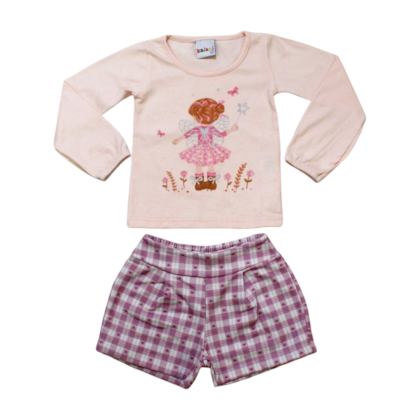 Conjunto Longo Feminino Blusa e Shorts Xadrez 11677 - Kaiani 