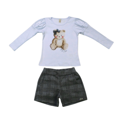 Conjunto Longo Feminino Blusa e Shorts Xadrez 22849 - Glinny 
