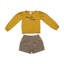 Conjunto Longo Feminino Blusa Estampa Amazing e Shorts Xadrez 11116 - Tiny Joy