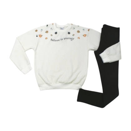 Conjunto Longo Feminino Blusa Estampa Believer e Legging 43888 - Boca Grande