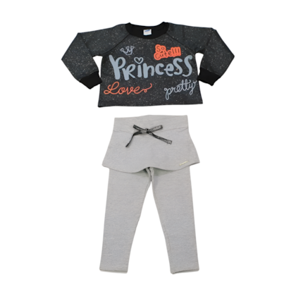 Conjunto Longo Feminino Blusa Estampa Princess e Legging Saia Moletton 22606 - Marlan