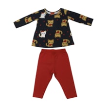 Conjunto Longo Feminino Blusa Estampada Gatinhos e Legging 1001505 - Kyly