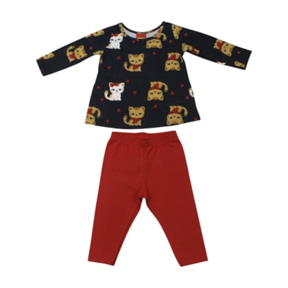 Conjunto Longo Feminino Blusa Estampada Gatinhos e Legging 1001505 - Kyly