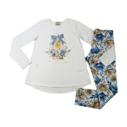 Conjunto Longo Feminino Blusa Lâmpada e Legging Flores 2001483 - Milon