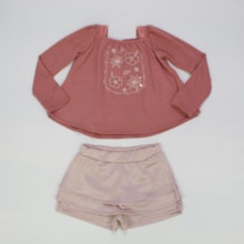 Conjunto Longo Feminino Blusa Manga Longa em Jersey e Shorts-Saia Jacquard 3450031 - Kiki Xodó