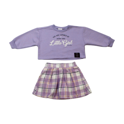 Conjunto Longo Feminino Blusa Moletom Gilrs e Saia Xadrez - 1470 - Le Petit