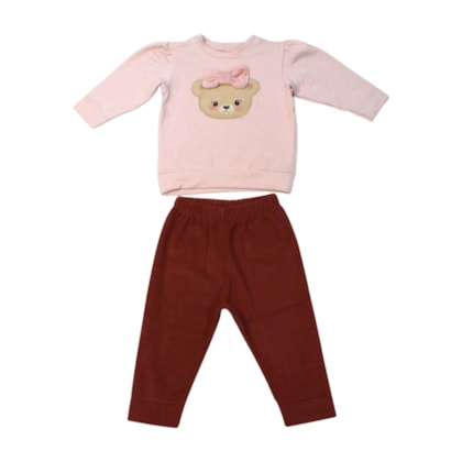 Conjunto Longo Feminino Blusa Ursa e Calça Cotelê 9761 - Time kids