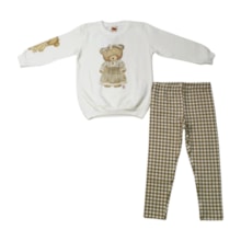 Conjunto Longo Feminino Blusa Ursa e Legging Xadrez 9601 - Livy