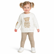 Conjunto Longo Feminino Blusa Ursa e Legging Xadrez 9601 - Livy