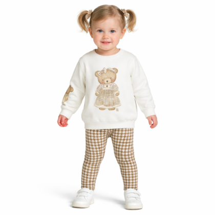 Conjunto Longo Feminino Blusa Ursa e Legging Xadrez 9601 - Livy