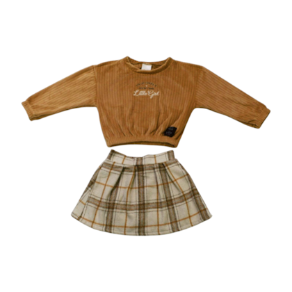 Conjunto Longo Feminino Blusa Veludo e Saia Xadrez - 1470 - Le Petit