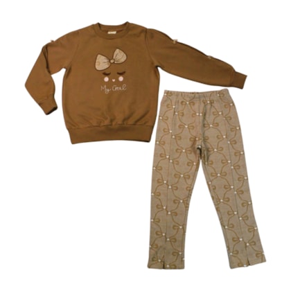 Conjunto Longo Feminino Blusão Aplique Laço e Legging Xadrez 37309 - Angerô