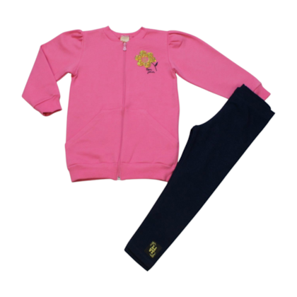 Conjunto Longo Feminino Blusão Bordado Flor e Legging 9024 - Livy 