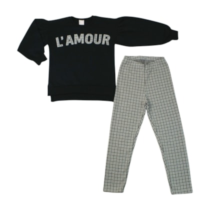Conjunto Longo Feminino Blusão Bordado L´amour e Legging 18631 - Teddy