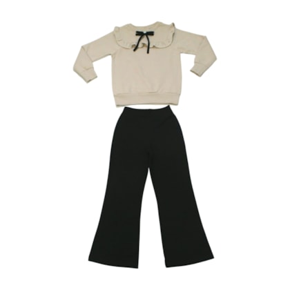 Conjunto Longo Feminino Blusão com Babado e Calça Flare 37314 - Angerô
