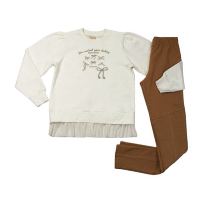Conjunto Longo Feminino Blusão com Tule e Legging 37378 - Angerô