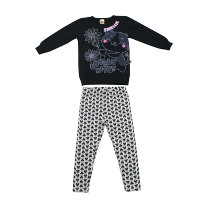 Conjunto Longo Feminino Blusão e Legging Estampada Corações 9012 - Livy