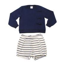 Conjunto Longo Feminino Blusão e Shorts Saia Listrado 65297 - Alakazoo 