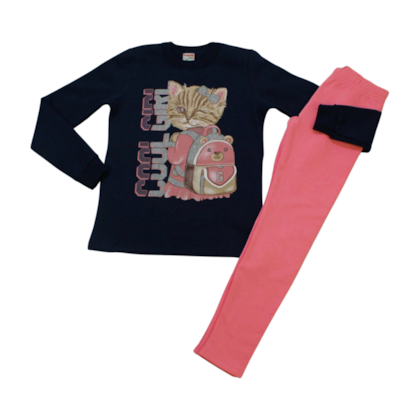 Conjunto Longo Feminino Blusão Estampa Gata e Legging 55499 - Brandili 