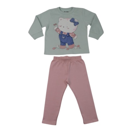Conjunto Longo Feminino Blusão Estampa Gata e Legging 56326 - Brandili