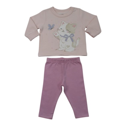 Conjunto Longo Feminino Blusão Estampa Gata e Legging 56506 - Brandili