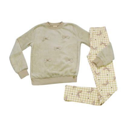 Conjunto Longo Feminino Blusão Pelúcia e Legging Xadrez 37078 - Angerô 