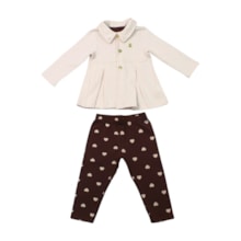 Conjunto Longo Feminino Casaco e Legging Estampada Corações 21677 - Glinny