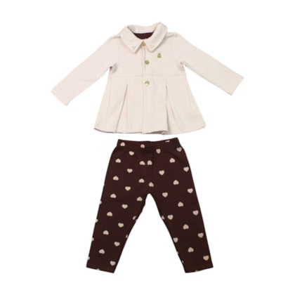 Conjunto Longo Feminino Casaco e Legging Estampada Corações 21677 - Glinny