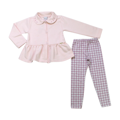 Conjunto Longo Feminino Casaco em Moletom e Legging Xadrez 11687 - Kaiani       