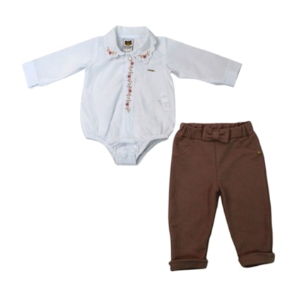 Conjunto Longo Feminino Colan Bordado Flores e Calça 22100047 - Aconchego do Bebê