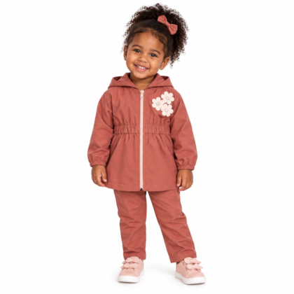 Conjunto Longo Feminino Parka Aplique Flores e Calça 2240 - Carol e Dani