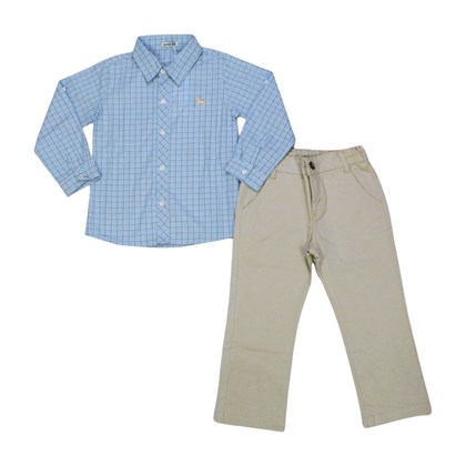 Conjunto Longo Masculino Camisa Xadrez e Calça de Sarja Ajuste na Cintura 33202B - DNM
