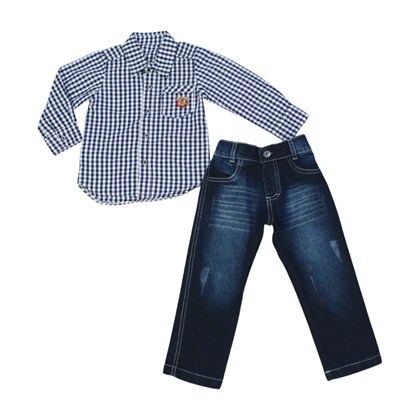 Conjunto Longo Masculino Camisa Xadrez e Calça Jeans 2890 - Junior Club
