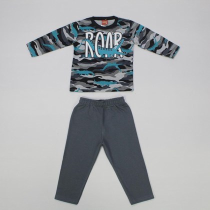 Conjunto Longo Masculino Camiseta Estampa Roar e Calça Moletom 207702 - Kyly