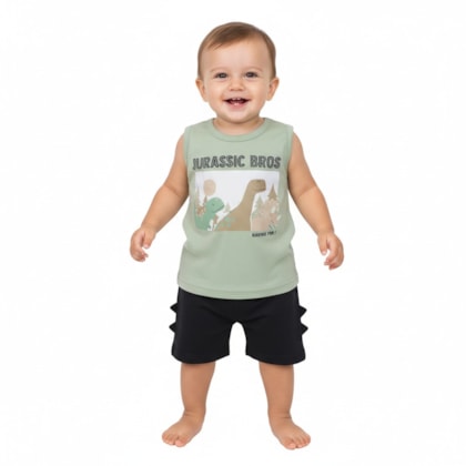 Conjunto Maculino Regata Estampada Jurassic e Bermuda Moletinho 27549 - Brandili
