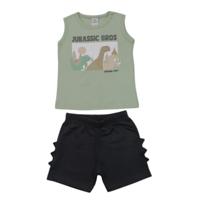 Conjunto Maculino Regata Estampada Jurassic e Bermuda Moletinho 27549 - Brandili