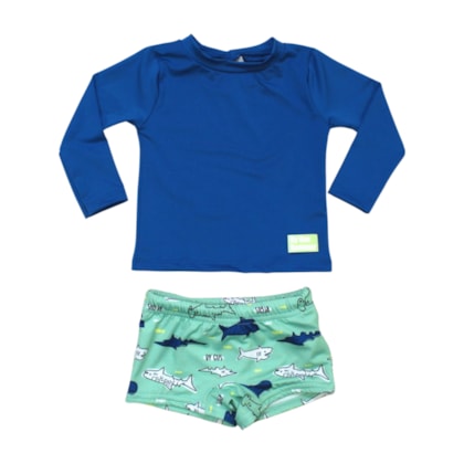 Conjunto Masculino Blusa Manga Longa e Sunga Boxer Estampada Tubarão 8208 - By Gus 