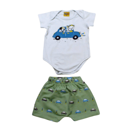 Conjunto Masculino Body e Bermuda Moletinho Estampada Carros 22216 - Rollu 