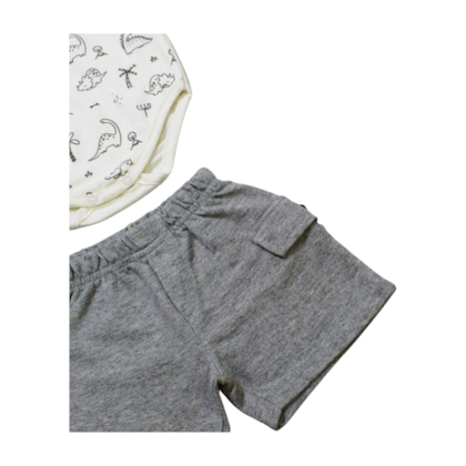 Conjunto Masculino Body Polo Estampa Dino e Bermuda Moletinho 22218 - Rollu     