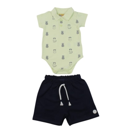 Conjunto Masculino Body Polo Estampado Girafas e Bermuda Moletinho 27219 - Rollu