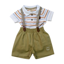 Conjunto Masculino Body Polo Listrado Bermuda Suspensório - 30383 - Glinny