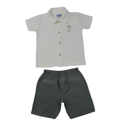 Conjunto Masculino Camisa Bordado Coqueiro e Bermuda Tecido 18880 - Teddy